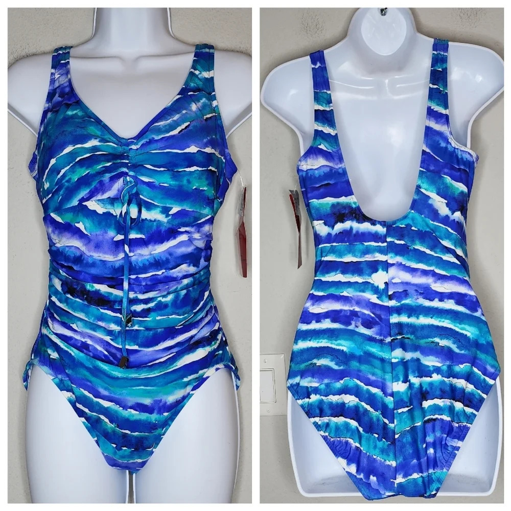 NWT Magicsuit by Miraclesuit ruched blue one peice‎ swimsuit.  Size 10